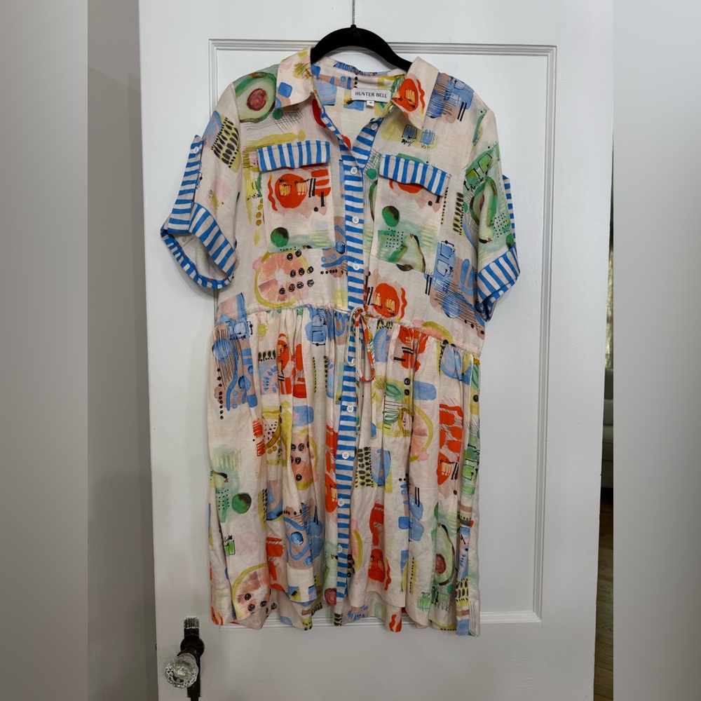 HUNTER BELL Multicolor Printed Cotton Mini Dress with Blue Trim - Picture 4 of 10